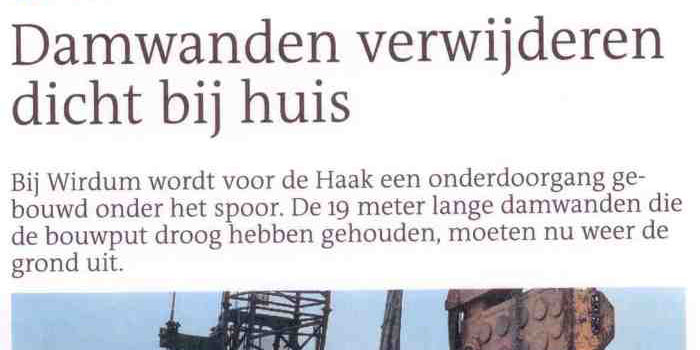 Bij Wirdum wordt voor de Haak een onderdoorgang gebouwd onder het spoor. In de Leeuwarder courant een stukje hierover.