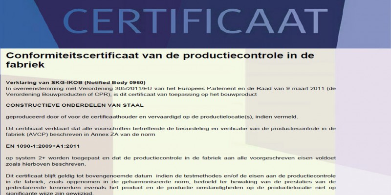 Sterk Metaal EN 1090-1 Certificaat