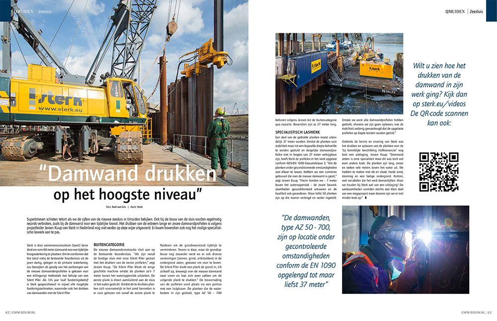 Damwand drukken op het hoogste niveau - Artikel Grond- Weg- & Waterbouw - IJmuiden Zeesluis