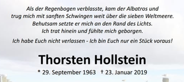 Op woensdag 23 januari is onze gewaardeerde collega Thorsten Hollstein overleden aan de gevolgen van leukemie. We wensen alle familie en vrienden veel sterkte met het verwerken van dit verlies.